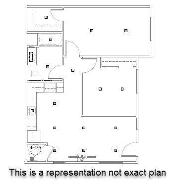 Floor plan for 2 beds, 1 bath, 789 sqft